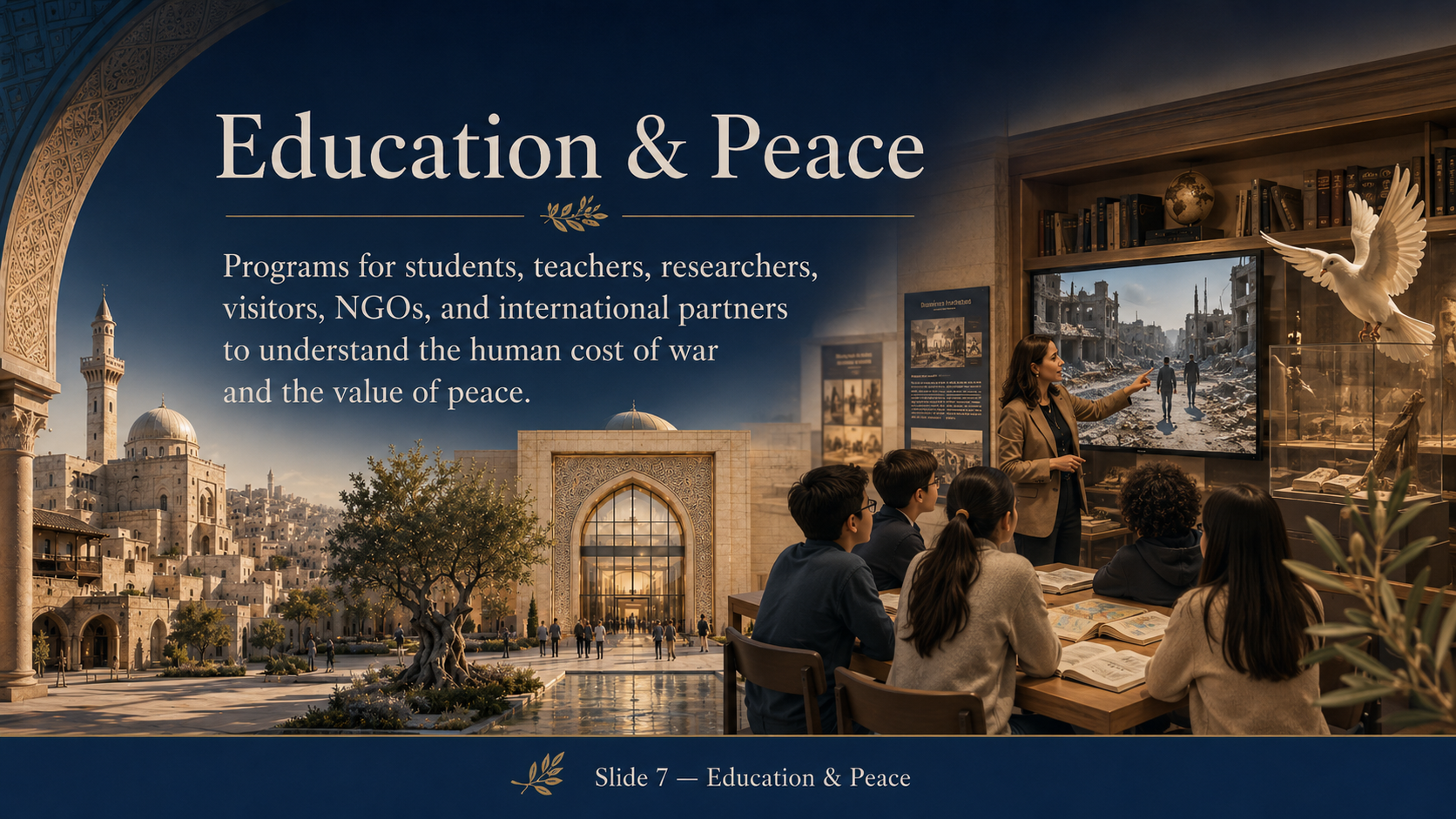 Education & Peace — programmes for students, teachers, researchers, NGOs, and international partners